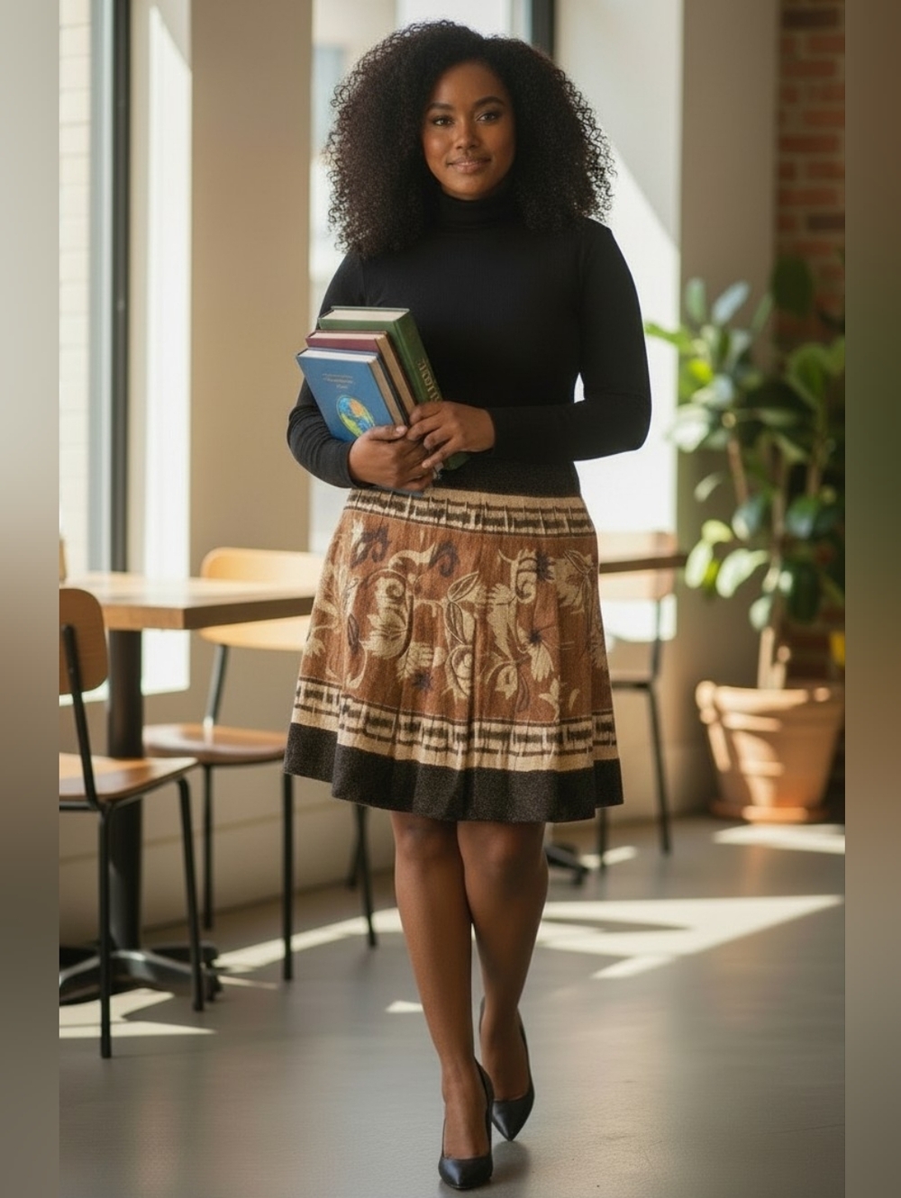 COLDWATER CREEK Chocolate Brown/ Vanilla Floral Circle Skirt